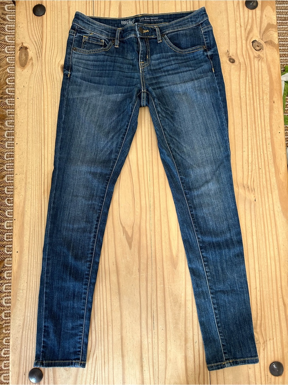 Mossimo Supply Co. Medium Blue Low Rise Super Stretch Skinny Jeans